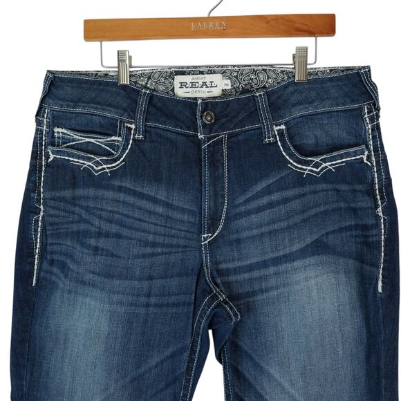 Ariat Real Denim Jeans Womens 34R Mid Rise Stretch Entwined Boot Cut Western - Picture 6 of 14